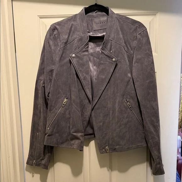 Blank NYC Women's Suede Gray Leather Moto/Biker Jacket - Picture 1 of 4